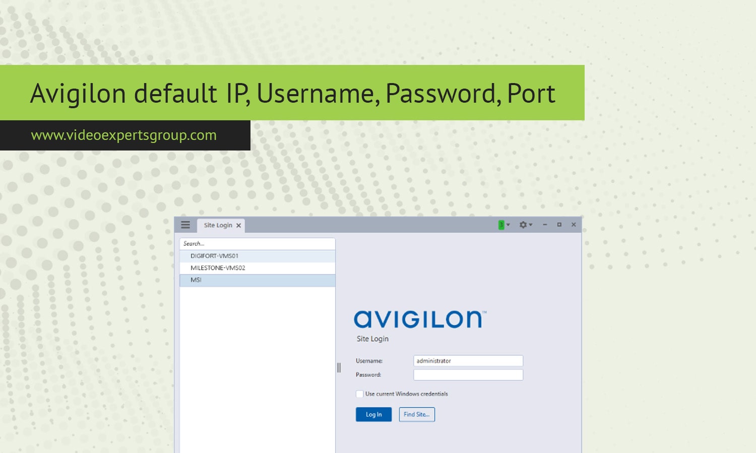 Avigilon default IP, Username, Password, Port